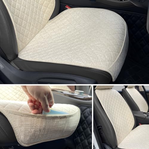 Linen Car Seat Covers Front Seat Covers Breathable Cloth Fabric Car Seat Protector - Universal Fit for Cars, Vans, SUVs, Trucks - 2 Units - Beige - color: Beige