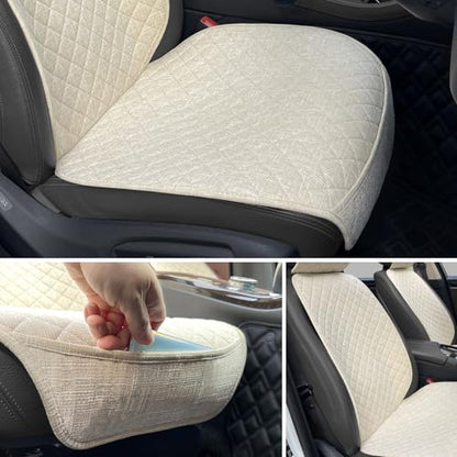 Linen Car Seat Covers Front Seat Covers Breathable Cloth Fabric Car Seat Protector - Universal Fit for Cars, Vans, SUVs, Trucks - 2 Units - Beige - color: Beige
