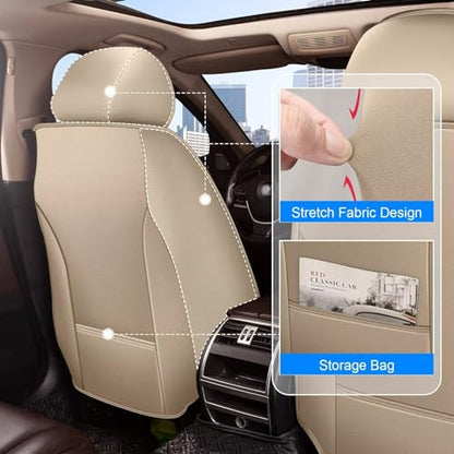 Seat Covers Fit for Nissan Pathfinder 2011-2024 2025 2026 2PCS Front Car Seat Covers Faux Leather Seat Cushion Waterproof Auto Protectors(Beige)-2 Front Seat Covers