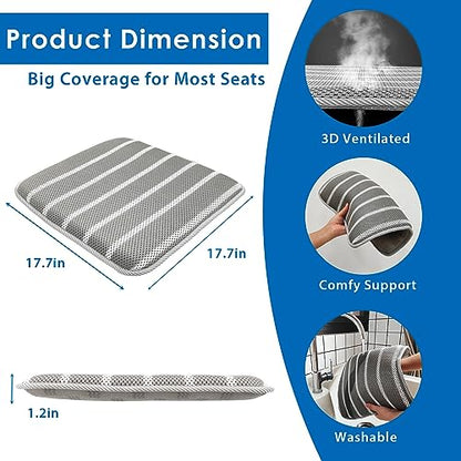 Office Chair Cushion,17.7" L × 17.7" W × 1.2" H, Non-Slip Car Seat Cushion with 3D Air mesh Pad Wash Breathable for Long Sitting for Relief and Comfort Square