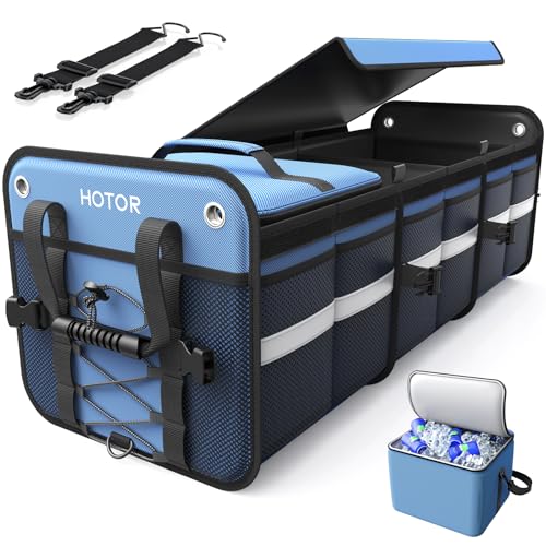 HOTOR Trunk Organizer - 3-Compartment Car Organizer and Storage with Cooler Bag, Foldable Car Storage Organizer for SUV with Handles & Strap for Shopping, Picnic, 33.1" x 13.0" x 11.8", Blue - color: Blue, size: 33.1" x 13.0" x 11.8"