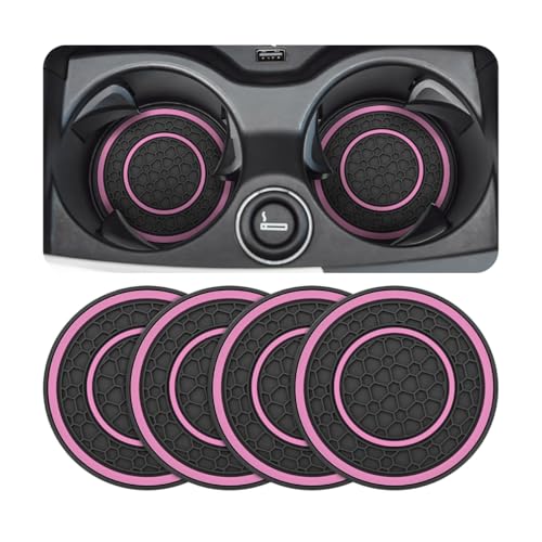 Osilly Car Coasters for Cup Holder, 2.75 Inch No-Slip Anti Dust Insert Coaster, Universal Auto Waterproof Coasters Silicon Insulation Cup Mats for Woman Man, Suit for Vehicle (Black/Pink, 4PCS) - color: Black/Pink, size: 4PCS