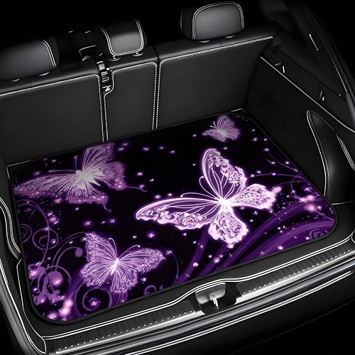Universal Car Trunk Mat 29" x 39", Purple Butterfly All Weather Trunk Protection Cargo Liner, Durable Cargo Mat Rear Trunk Liner, Stylish Vehicle Interior Accessories Suitable for Most Car Models - color: Purple Butterfly