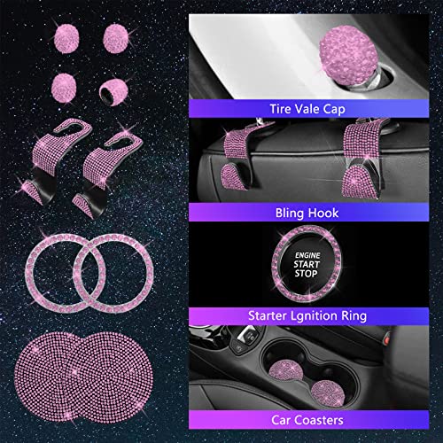25PCS Bling Car Car Accessories Set,15 Inch Steering Wheel Cover,Shiny License Plate Frame,Center Console Cover and Rearview Mirror Set and Other Car Accessories(Pink) - color: Pink