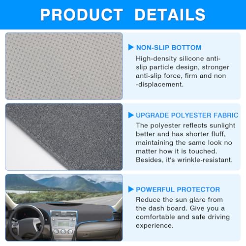 Autorder Gray Dashboard Cover Mat for Toyota Camry 2007-2011 Accessories Dash Cover Upgrade Polyester Dash Mat Sunshade Glare UV Rays Protector - size: Gray 2007-2011 Toyota Camry