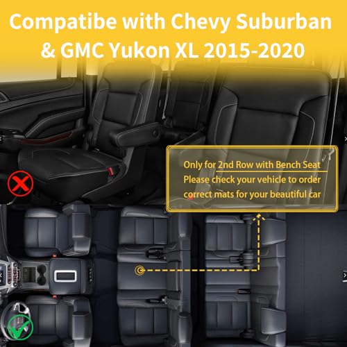 GINOWY-Floor Mats & Cargo Liner for Chevy Suburban/GMC Yukon XL 2015-2020 (2nd Row with Bench Seat), TPE All Weather Suburban Car Mats, Custom Non-Slip Trunk Mat Liners Suburban Accessories Black - style: 4) for Chevy Suburban 2015-2020 Full Set