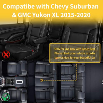 GINOWY-Floor Mats & Cargo Liner for Chevy Suburban/GMC Yukon XL 2015-2020 (2nd Row with Bench Seat), TPE All Weather Suburban Car Mats, Custom Non-Slip Trunk Mat Liners Suburban Accessories Black - style: 4) for Chevy Suburban 2015-2020 Full Set
