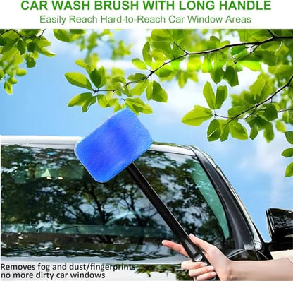 desin Car Windshield Cleaner Tool with Extendable Handle, Inside Auto Window Glass Cleaning Kit with 5 Washable Microfiber Pads, Streak-Free Defogger Wand for Deep Dashboards & SUVs - color: Blue