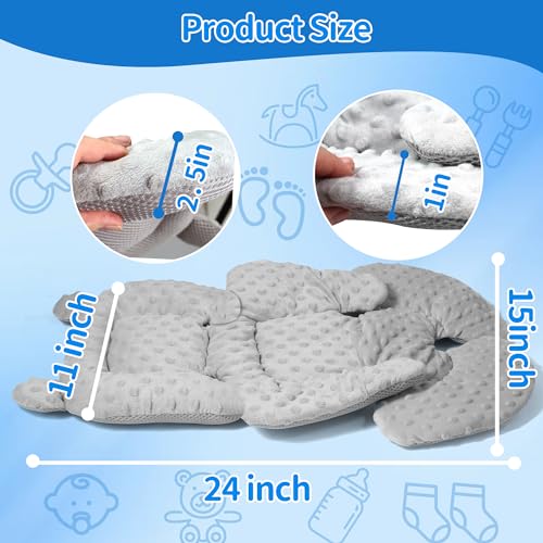 3in1 Baby CarSeat Head Support for Infant, Reversible Soft Infant Car Seat Insert Newborn Boy Girl, Breathable Cotton Head Body Support Pillow Cushion,Stroller,Swing,Bouncer,Baby Registry,Grey