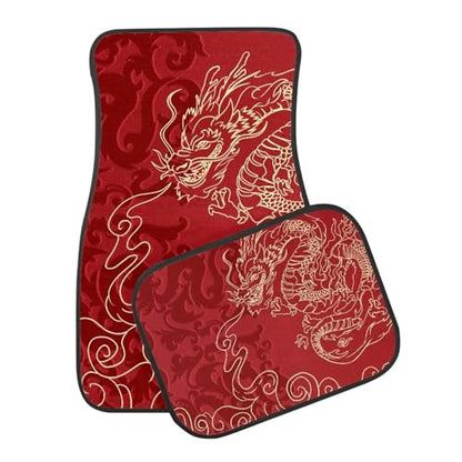 Car Floor Mats Full Set 4 Pcs, Red Dragon Automotive Floor Pads, All Weather Floor Carpet Full Set, Easy to Clean, Universal Fits SUV Van Sedan - color: Red Dragon