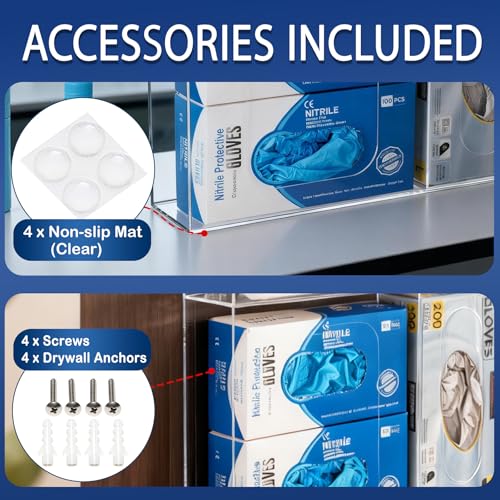 SEANADO Acrylic Disposable Glove Holder for Wall Mount or Tabletop , Clear Glove Box Organizer Rack Dispenser with Lid for Tissues, Beard Cover, Face Masks, Bags,Hairnet and Shoe Covers