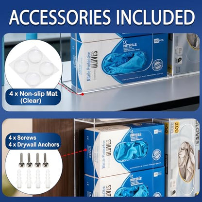 SEANADO Acrylic Disposable Glove Holder for Wall Mount or Tabletop , Clear Glove Box Organizer Rack Dispenser with Lid for Tissues, Beard Cover, Face Masks, Bags,Hairnet and Shoe Covers