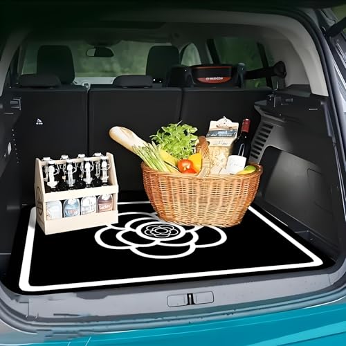 Universal Car Trunk Mat 29" x 39", Fashion White Flowers All Weather Trunk Protection Cargo Liner, Durable Cargo Mat Rear Trunk Liner, Stylish Vehicle Interior Accessories Suitable for Most Car Models - color: White Flowers
