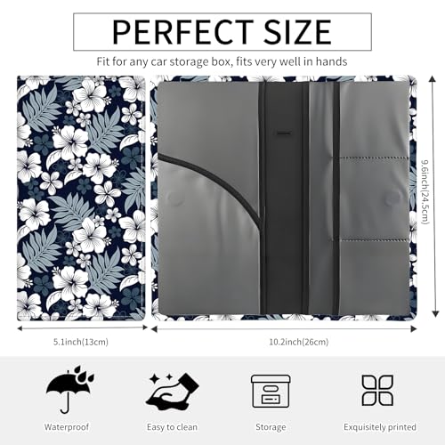 Premium Car Registration and Insurance Card Holder, Cute PU Leather Car Document Holder, Vehicle Glove Box Car Organizer with Magnetic Closure for Driver License, Cards Navy Tropical Hibiscus - color: Navy Tropical Hibiscus