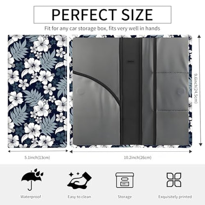Premium Car Registration and Insurance Card Holder, Cute PU Leather Car Document Holder, Vehicle Glove Box Car Organizer with Magnetic Closure for Driver License, Cards Navy Tropical Hibiscus - color: Navy Tropical Hibiscus