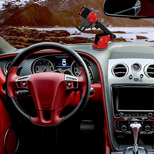 LYCARESUN Bling Car Phone Mount Holder,Shiny Crystal Rhinestone Phone Stand for Women and Girls, Car Accessories for Windshield Dashboard,Compatible with Most Cellphones (red) - color: red