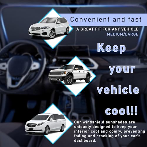 2 PCS Car Windshield Sun Shade, Auto Sun Heat and UV Rays Blocker, 28"×31" Foldable Automotive Front Window Sunshade Protector, Universal Vehicle Interior Accessories (Silver-M) - color: Silver-M (28×31 inches)