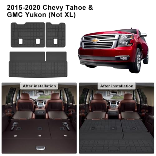 Cargo Mat with Backrest Protection for 2015-2019 2020 Chevy Chevrolet Tahoe/GMC Yukon（Not XL）,TPE All Weather Protection Cargo Liner with Velcro Rear Seats Backrest car Accessories-Black - size: Chevrolet Tahoe 2015-2020 2-in-1 Cargo Mat