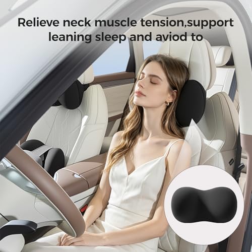 BABUR Car Headrest Pillow, 100% Memory Foam Softness Neck Support Pillow, Universal Fit Head Rest Travel Pillow for Pain Relief While Driving, Breathable Washable Cotton Fabric (Black) - color: Black