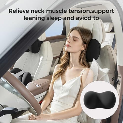 BABUR Car Headrest Pillow, 100% Memory Foam Softness Neck Support Pillow, Universal Fit Head Rest Travel Pillow for Pain Relief While Driving, Breathable Washable Cotton Fabric (Black) - color: Black