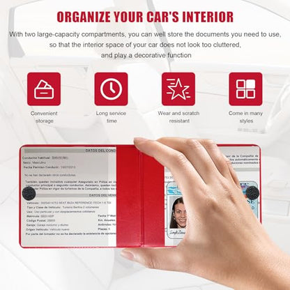 2 PCS Car Registration Insurance Holder, Waterproof Vehicle Glove Box Document Organizer with Closure, Auto Essential Cards Driver License Holder for Most Cars Trucks SUVs (Red, Blue Flag)