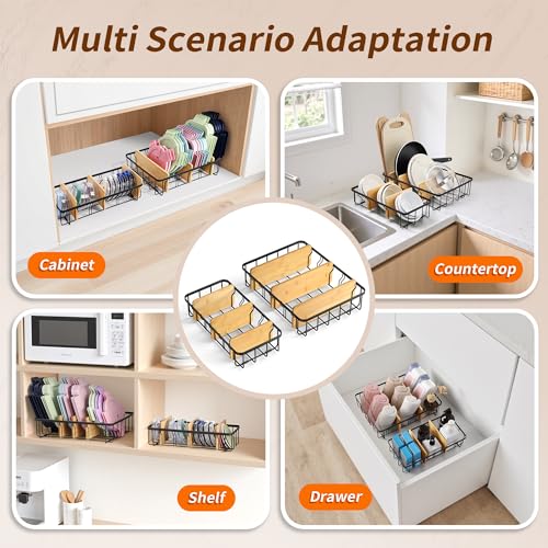 2-Pack Adjustable Lid Organizers - Large Kitchen Cabinet Organizer for Food Storage Container and Tumbler Cup Lids with 6 Bamboo Dividers - Organizers in Kitchen/Pantry/Laundry Room - size: 2-Pack Small & Large