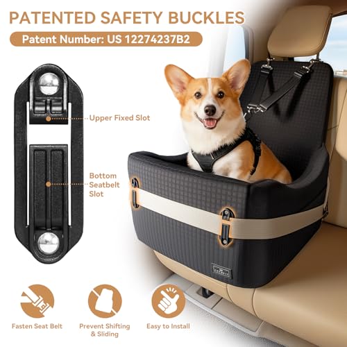 PETSFIT Dog Booster Car Seat for Small/Medium Dogs Up to 35 lbs – Patented Safety System, 5" Memory Foam Pet Car Seat, Fully Detachable and Washable Cover, Front/Back Seat Travel Booster (Black) - color: Black