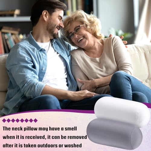 Geelin 2 Pcs Micro Bead Roll Pillow 11.8 x 6.3 Inch Pillow Bolster Soft Cylindrical Pillows for Sleeping Home Travel Neck Head Back Support Rest(Grey,White) - color: Grey,white