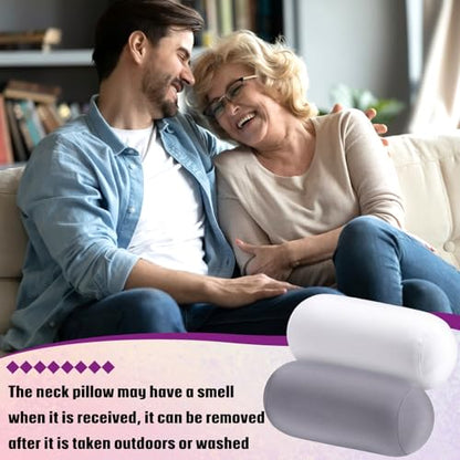 Geelin 2 Pcs Micro Bead Roll Pillow 11.8 x 6.3 Inch Pillow Bolster Soft Cylindrical Pillows for Sleeping Home Travel Neck Head Back Support Rest(Grey,White) - color: Grey,white