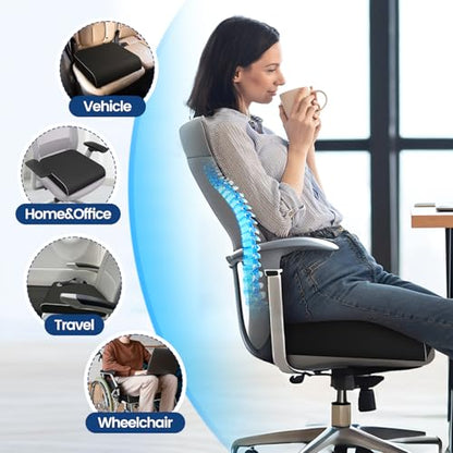 Seat Cushion for Tailbone Pain Relief, Office Chair Cushion, Memory Foam Large Cushion with Non-Slip Cover for Soft Support at Office Chair, Car Seat, Airplane, Floor Pillow, Black/Large