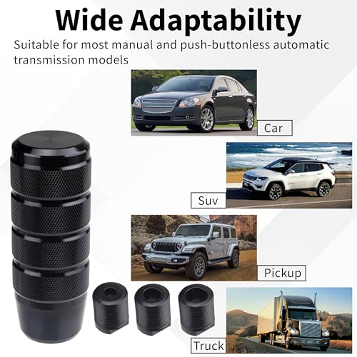 ecocstm Car Shifter Knob, Aluminum Gear Shift Style Knobs, Car Accessories 3.74" Black Shift Knob with 3 Threaded Adapters M8 M10 M12 x 1.25 Fit Universal Manual Transmission, Automotive, Trucks - color: Black