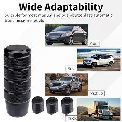 ecocstm Car Shifter Knob, Aluminum Gear Shift Style Knobs, Car Accessories 3.74" Black Shift Knob with 3 Threaded Adapters M8 M10 M12 x 1.25 Fit Universal Manual Transmission, Automotive, Trucks - color: Black