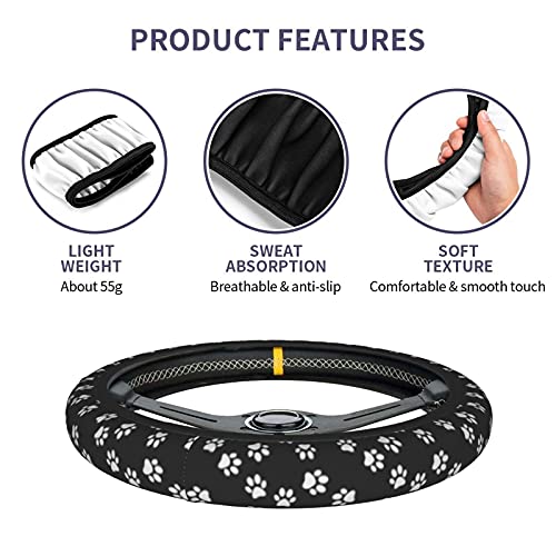 Dog Cat Paw Print Steering Wheel Cover for Women 14 15 inch Universal Cute Car Steering Wheel Accessories Paw Print Breathable Steering Wheel Protector - color: paw print