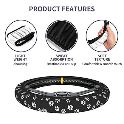 Dog Cat Paw Print Steering Wheel Cover for Women 14 15 inch Universal Cute Car Steering Wheel Accessories Paw Print Breathable Steering Wheel Protector - color: paw print