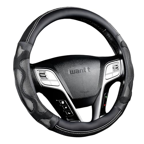 Iwantit® Steering Wheel Cover with 3D Honeycomb Anti-Slip Design and Breathable Fabrics, Universal 14.5-15 Inch (White/Black) - color: 002-White/Black