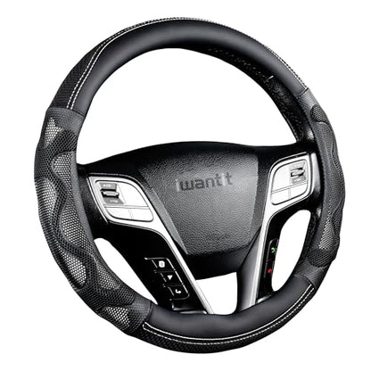 Iwantit® Steering Wheel Cover with 3D Honeycomb Anti-Slip Design and Breathable Fabrics, Universal 14.5-15 Inch (White/Black) - color: 002-White/Black