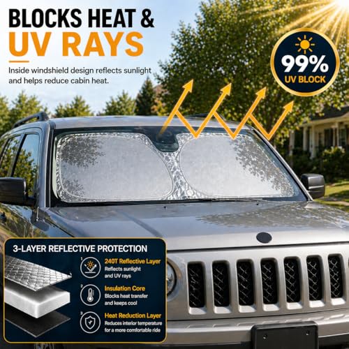 Patriot Renegade Windshield Sun Shade, Custom Fit Foldable Front Window Sunshade Visor, UV and Heat Block Interior Protector, Fits 2007–2025 Patriot and 2015–2025 Renegade - size: for Renegade 2015-2025