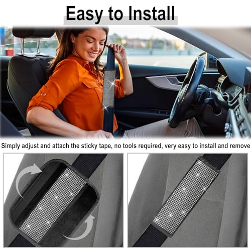 2 PCS Bling Car Seat Belt Shoulder Pads, Bling Seat Belt Covers with Bling Rhinestones, Car Accessories Seatbelt Strap Pad with Crystal Diamond for Car, Truck, SUV (White Diamond) - color: White