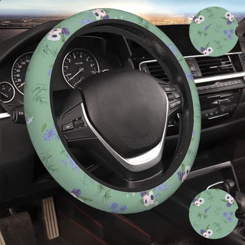 Sage Green Floral Plant Car Steering Wheel Cover - color: Sage Green Floral Plant