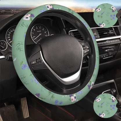 Sage Green Floral Plant Car Steering Wheel Cover - color: Sage Green Floral Plant