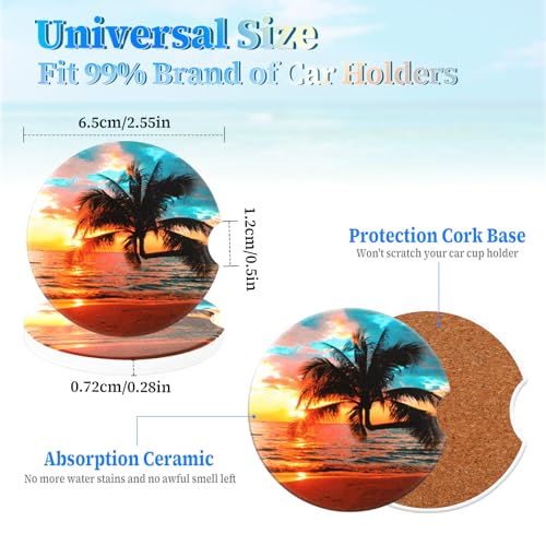 Jeffdad Car Cup Holder Coasters, 2 Pack Absorbent Ceramic Coaster 2.56" Universal Ceramic Stone & Non-Scratch Cork Base Coasters Auto Accessories for Women & Men(Ocean)
