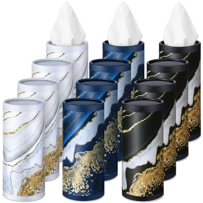 12 Pack Car Tissue Cylinder Holder Bulk with 3 Ply Facial Tissues, Round Napkin Holders for Car Cup Holder Cylinder Travel Paper Tubes Bulk Round Napkin Boxes Packs(Marble) - style: Marble