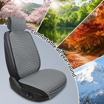Linen Car Seat Covers Front Seat Covers - 2 PCS Durable & Non-Slip Breathable Cloth Fabric Car Seat Protector, Universal Fit for Most Automotive, Vans, SUVs, Trucks - Dark Gray - color: Dark Gray with Backrests 2 Pcs
