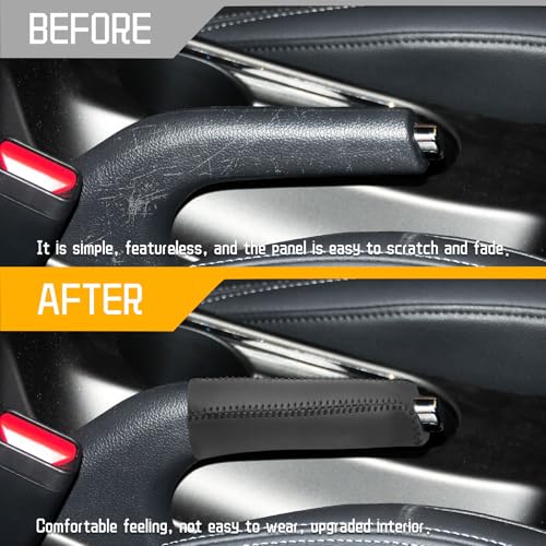 Genuine Leather Handbrake Protector Cover Compatible with Kia K3 2012-2016 Anti-Slip Hand Brake Parking Lever Sleeve Black