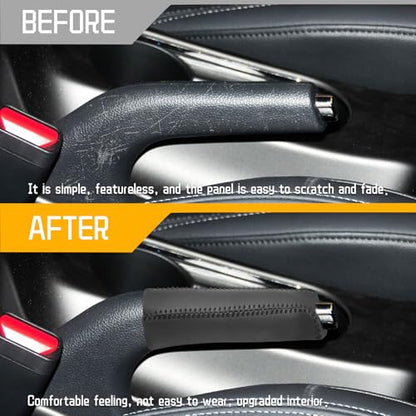 Genuine Leather Handbrake Protector Cover Compatible with Kia K3 2012-2016 Anti-Slip Hand Brake Parking Lever Sleeve Black