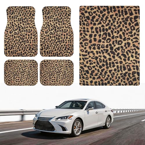 Automotive Floor Mats 5 Pcs, Universal Car Floor Mats, Leopard Print Cargo Liner, Car Accessory for SUVs/Sedan/Wagons, Durable Protective Mat, Trunk Liner for Families/Travel Enthusiasts - style: Bundle 4