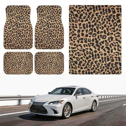 Automotive Floor Mats 5 Pcs, Universal Car Floor Mats, Leopard Print Cargo Liner, Car Accessory for SUVs/Sedan/Wagons, Durable Protective Mat, Trunk Liner for Families/Travel Enthusiasts - style: Bundle 4
