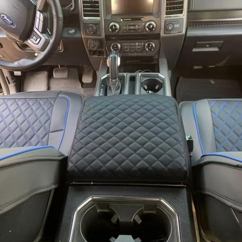 Center Console Cover for Ford F150 2015-2020, F250 F350 F450 2017-2022 and Expedition 2018-2024 Leather Arm Rest Box Lid Middle Console Cover Armrest Box Protective Cover(Bucket Seat Only) - color: Bucket Seat Console