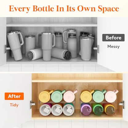 Lifewit Stackable Bottle Storage Organizer, Clear Freestanding Wine Holder for Cabinet, Large Slot Water Bottle Tumbler Cup Organizer for Pantry, Plastic Wine Rack for Fridge Cellar, 2Tier Hold 6 - size: 2 Tier-6 Bottle
