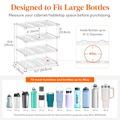Lifewit Stackable Bottle Storage Organizer, Clear Freestanding Wine Holder for Cabinet, Large Slot Water Bottle Tumbler Cup Organizer for Pantry, Plastic Wine Rack for Fridge Cellar, 4Tier Hold 12 - size: 4 Tier-12 Bottle